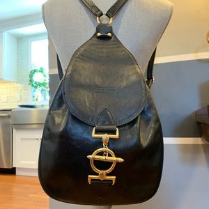 Texier 
Black Leather Backpack 
Gold Hardware
